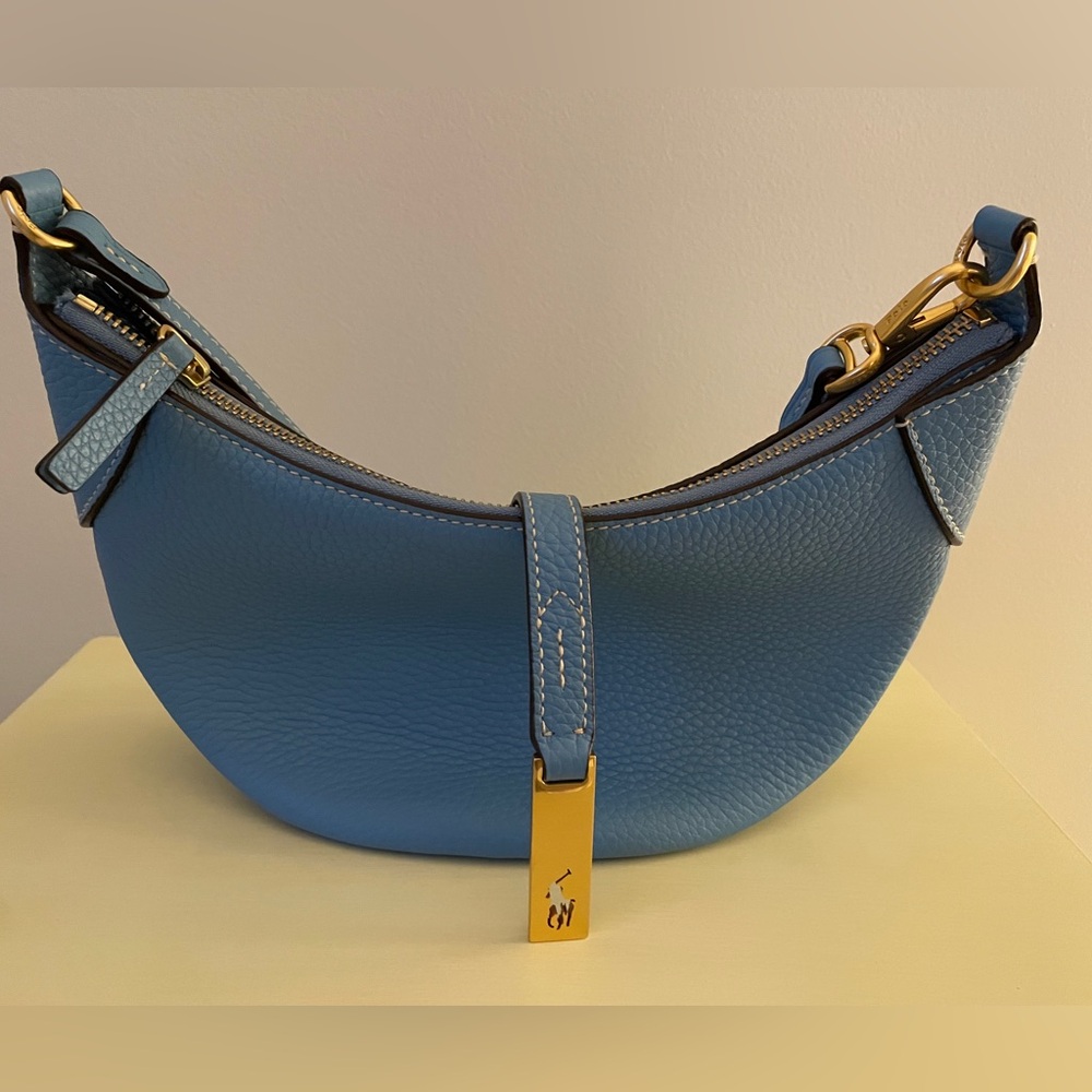 Polo ID Pebbled Mini Shoulder Bag Polo ID By Ralph Lauren Faded Denim